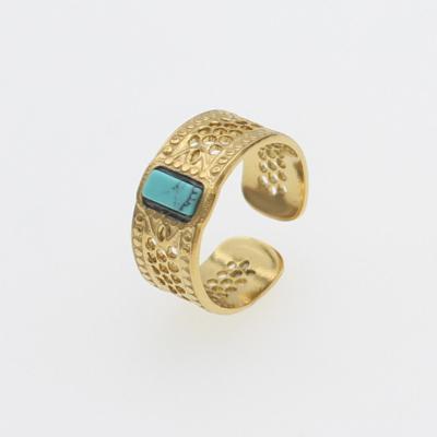 China 2021 Hot Selling Amazon FASHION Jewelry New Arrive Stone Turquoise Stainless Steel Natural Gold Plated Ladies Ring For Birthday for sale