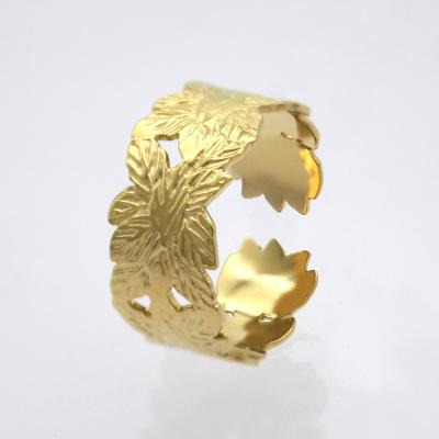 China FASHIONABLE 2021 new style unisex adjustable stainless steel ring flower shape plated real gold jewelry gifts for girls R5044 for sale