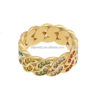 China European and American Net FASHIONABLE ISS Celebrity 18K Gold Plated Stainless Steel Jewelry Lady White Colored Zircon Ring R5106 for sale