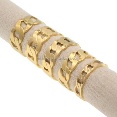 China New Fashion 18k Gold Plated Adjustable Ring Stainless Steel Ladies Ring Wide And Narrow Cuban Chain Gifts For Women R5113 for sale