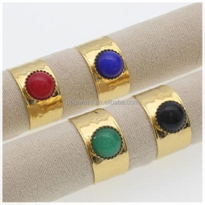 China TRENDY hot sale 14k gold plated natural stone opening ring for men and women for gift or party for sale