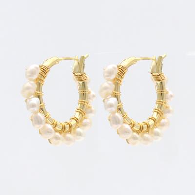 China New Accessories FASHIONABLE Retro Style Hot Pearl Fashion Personality Copper Needle Crystal Circle Hooked Earrings Handmade for sale