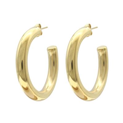 China European and American hot-selling high quality hoop stainless steel chunky c-shaped earrings 14K gold plated hollow round earrings for sale