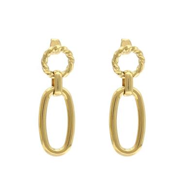 China 2021 Newest 14k high quality FASHIONABLE real gold plated shiny stainless steel c-shaped buckle polished oval earrings link drop earrings for sale