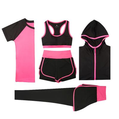 China Five Piece Breathable Yoga Clothing Suit Zipper Jacket Sportswear Quick Dry Running Breathable Clothing for sale