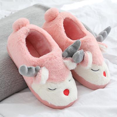 China Insulative Wholesale Thickened Lovely Winter Plush Slippers Fawn Couples Cartoon Slippers for sale