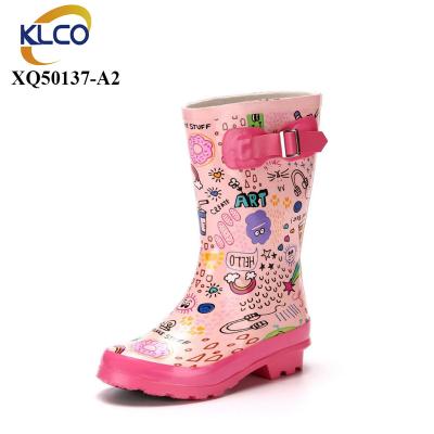 China Fashion trend cartoon logo printing custom rain boots kid's rubber waterproof shoes for sale