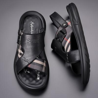 China 2021 Fashion Unique Genuine Leather Soft Anti-slippery Good Quality Casual Flat Shoes Men's Sandals for sale