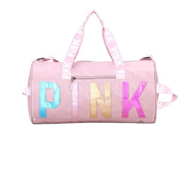 China Pink Gym Women Logo Large Capacity Customized Water Resistant Duffel Bags Waterproof Sports Travel Bag for sale