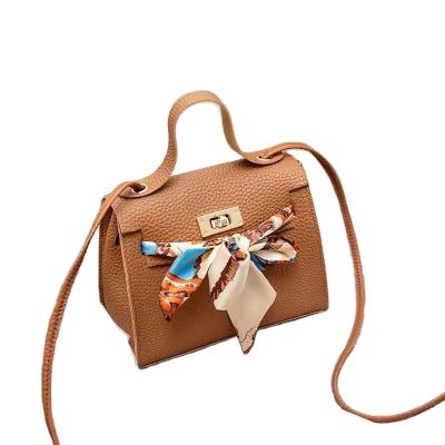 China High Quality Leather Waterproof Bag Women's High Quality Lychee Grain Handbag With Silk Scarf for sale