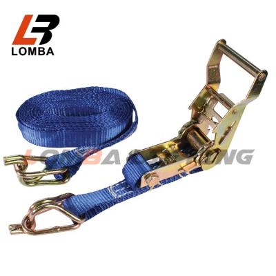 China Tie Down Goods Factory Price Polyester Ratchet Tie Down Cargo Lashing Strap With Double J Hooks CE Certificate for sale