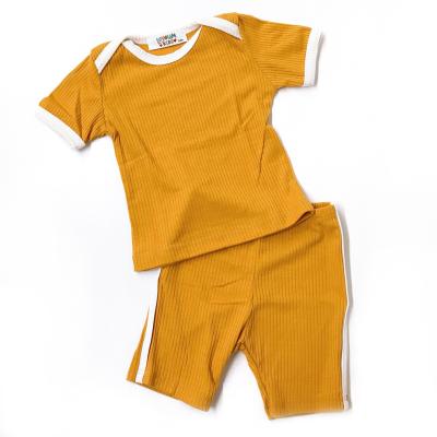 China Breathble Comfy High Quality Plain Dyed Summer Elastic Tees And Shorts Short Sleeve Ribbed Cotton Baby Pajamas Set for sale