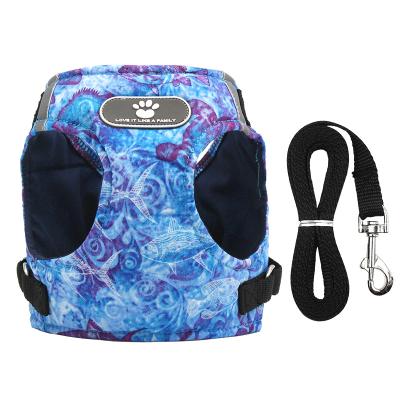 China Fashion Dog Vest Polyester Printing Reflective Dog Collar With Adjustable Leash for sale