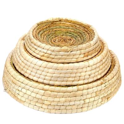 China Twine Straw Nest Durable Hand Woven Hut Pet Cat Bed Straw Weaving Cushion Bed for sale