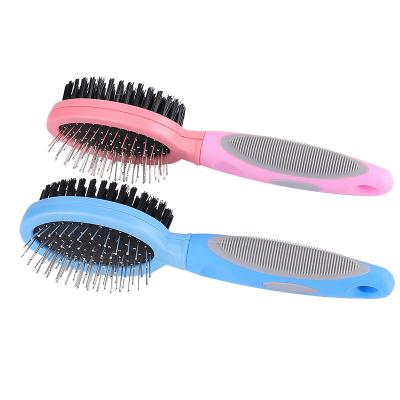 China Sustainable Bilateral Plastic Pet Comb Double Sided Alloy Steel Massage Pet Hair Comb for sale