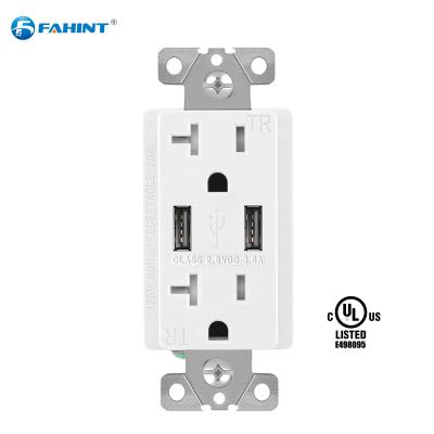 China Easy Installation Dual FTR 20 Amp 125v Wall Usb Receptacle With High Speed ​​Fast Charging USB 3.6 Outlet In White Color for sale