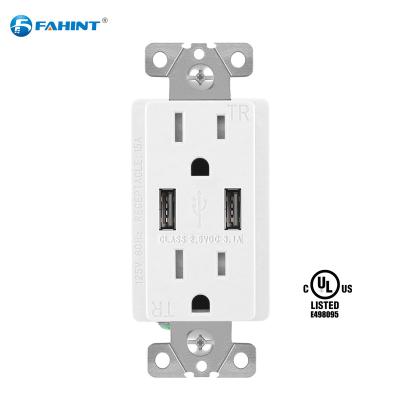 China Easy Installation FTR15-3100 Dual American In Wall USB Outlet Receptacle With High Speed ​​USB Charger Outlet In White Color for sale