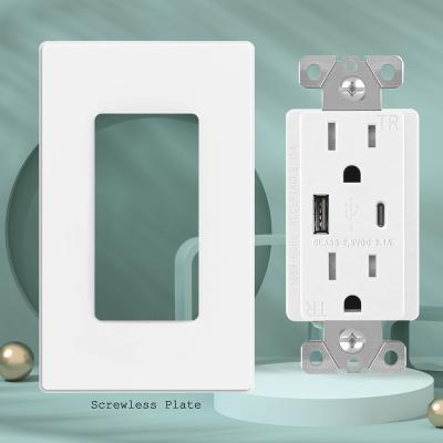 China Easy Installation FTR15C-3100 American Us Standard TR Duplex Receptacle With Dual Usb Ports + Type C Outlet Type C In White for sale