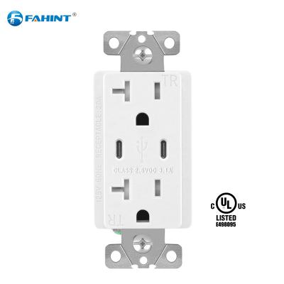 China Easy installation FTR20DC 3.1a TR US standard wall socket with higher speed dual usb c wall outlet for sale