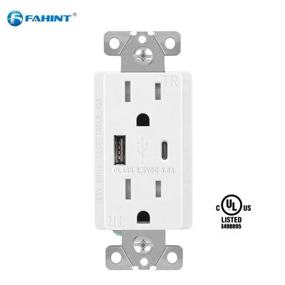 China Easy Installation FTR15C Dual TR American Standard Receptacle With 3.6A Fast Charger USB C High Speed ​​Wall Plug In White for sale