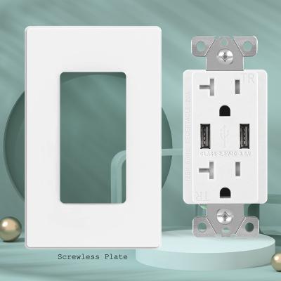 China Easy Installation American Standard FTR 20a 120v 3.6a Tamper Resistant Usb Sockets With Usb Fast Charging Universal Socket for sale