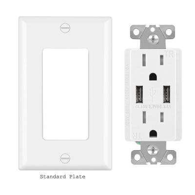 China Easy Installation FTR15-3600 Fahint American Listed Duplex Receptacle Tamper Heavy Duty 3.6A Type To A Usb Wall Outlet for sale