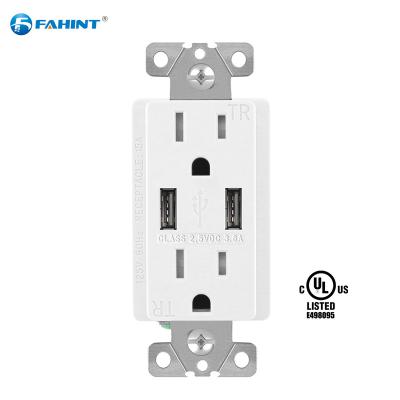 China Easy Installation FTR15 Dual Wall USB Outlet Receptacle With High Speed ​​USB Charger Outlet White Color 3.6amp for sale