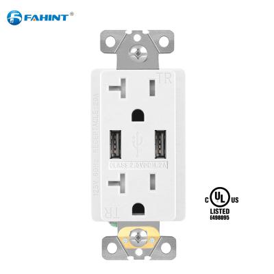 China FTR20 Higher Speed ​​Double Usb Dual Charger Outlet Outlet Wall Outlet American Standard Easy Quick Plug Quick Installation FTR20 Wall Outlet for sale