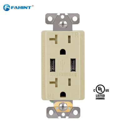 China Easy Installation American Standard FTR20 Dual Higher Speed ​​Electric Wall Socket With USB Power Outlet USB for sale