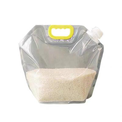 China Custom Transparent Liquid Barrier Packaging 5l Holder Up Suction Pouch Spout Bag For Rice And Grain With Handle for sale