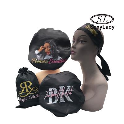 China Wholesale Silk Bonnet Image Factory Double Layer Sleep Hair Bonnets Custom Made With Logo Satin Bonnets for sale