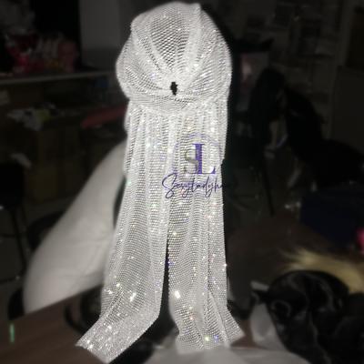 China Fashion Customize Best Designer Custom Wholesale Hair Diamond Bonnets Durags Sale Rhinestone Cowl Bling Durags for sale