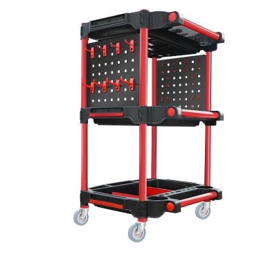 China With 2 Bucket Compact 3 Shelf Utility Cart Hanging Heavy Duty Utility Tool Cart With Deep Shelves for sale