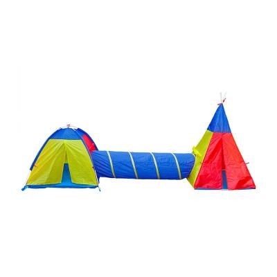 China Indoor Outdoor Play Wuyi Guandi Children Kids Indian Tent 3 Piece Portable Easy Play Tent Room Folding Tunnel Toy Tent Kids For Children for sale