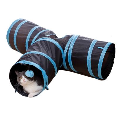 China Cat Toys Breathable Expandable Folding Three Way Tunnels Tube Toy Maze Cat House Bed Interactive with Balls and Bells Cat Tunnel for sale