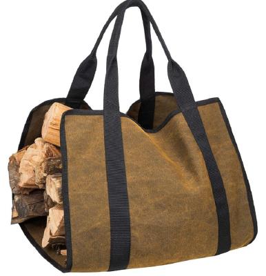 China Customized Oilcloth or Waxed Heavy Duty Tote Bag Canvas Log Carrier Firewood Carrier for sale