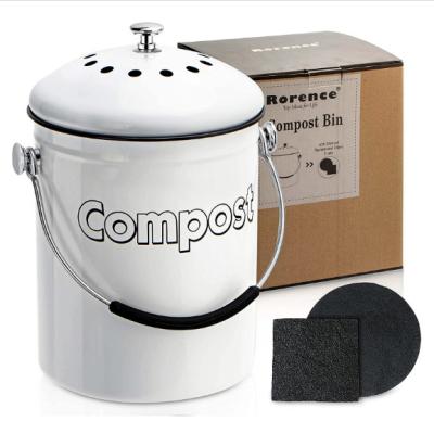 China Sustainable 1.3 Gallon Indoor Stainless Steel Compost Bin Bucket For Kitchen Countertop Includes Charcoal Filter for sale