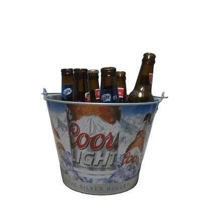 China Sustainable 5L Galvanized Ice Beer Bucket 6 Bottles With CMYK Logo for sale