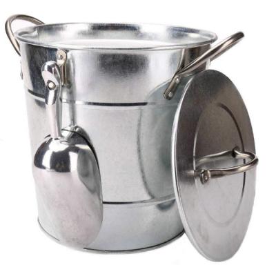 China Durable 4L Double Wall Metal Galvanized Ice Bucket Set With Lid And Scoop for sale