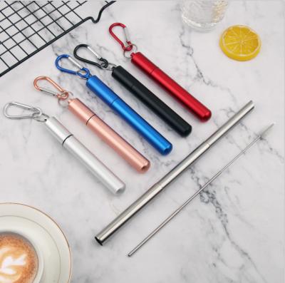 China New Classic/Postmodern 12mm Stainless Steel Bubble Tea Straw Case With Aluminum Key Chain And Cleaning Brush For Travel for sale