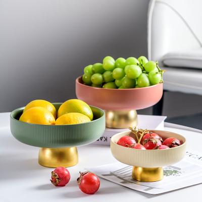 China Nordic Modern Luxury Viable Fruit Dish Serving Centerpiece Decorative White Gold Bowl Ceramic Fruit Bowl for sale