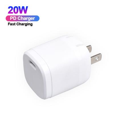 China Mobile Phone Charger 20W Mini Portable Foldable USA Plug Power Adapter USB C Charger for iPhone 12 pro Max/12 Mini Phone Charger for sale