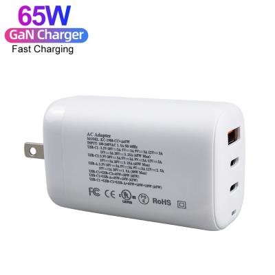 China Mobile Phone 65W 3 Ports Type-C GaN Charger 65W PD3.0 USB Wall Mobile Phone Charger Palladium Fast For iPhone 12 Macbook Laptop for sale