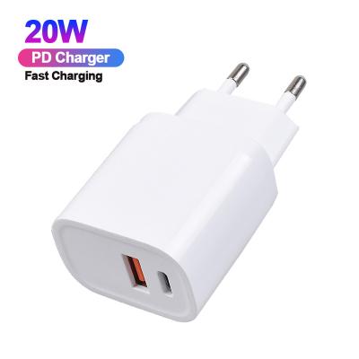 China 20w Mobile Phone Dual Ports Fast Charger PD Type C USB Wall Charger USB-C Power Adapter For Apple iPhone 12 pro for sale