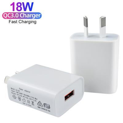 China New Bestselling Mobile Phone AU QC3.0 Plug Fast Charging USB A Left Hand Portable USB Wall Charger For iPhone Xiaomi Travel Fast Adapter for sale