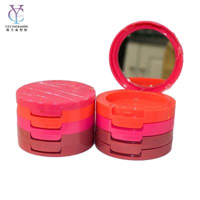 China Recycled Cosmetic Materials Packaging Plastic Round Empty Compact Container 4 Layers Powder Case With Mirror for sale