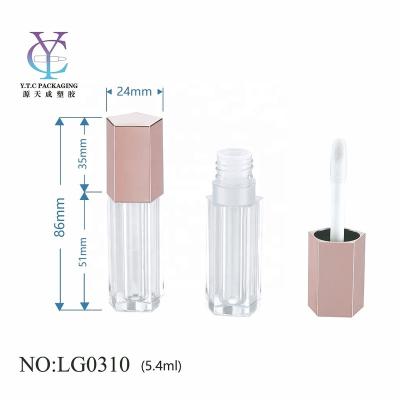 China 5.4ml gold logo lip gloss lip gloss cosmetic luxury unique pink plastic tube container custom wand tube with brush for sale