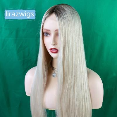 China Luxury Jewish Topper Flat Front Lace Front Silky Virgin Human Hair Low European Blonde Straight Human Hair With Brown Roots For Women Hair Loss for sale