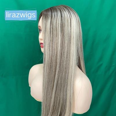 China High Quality European Silk Top Jewish Kosher Wigs Straight Wig Dimensional Blonde Highlight Virgin Hair For White Women for sale