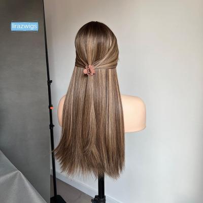 China Factory Direct Sale Virgin Hair Ash Brown With Highlights Silk Top Straight Human European Russian Lace Kosher Jewish Sheitel Wigs for sale